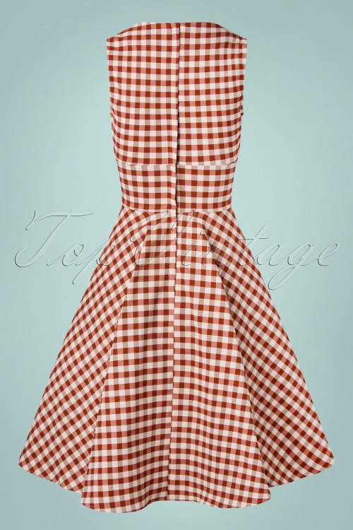 Unique Vintage - 50s Delores Gingham Swing Dress in Rust and White 5