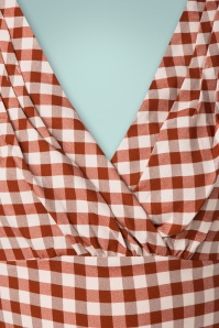 Unique Vintage - 50s Delores Gingham Swing Dress in Rust and White 4
