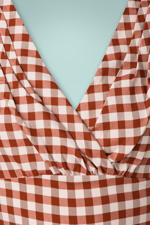 Unique Vintage - 50s Delores Gingham Swing Dress in Rust and White 4