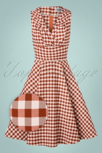 Unique Vintage - Delores Gingham Swing Kleid in Rost und Weiß