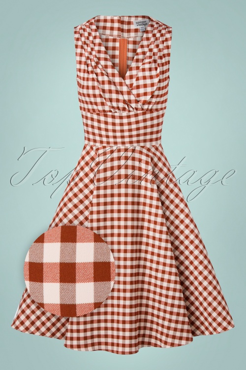 Unique Vintage - 50s Delores Gingham Swing Dress in Rust and White