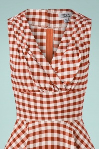 Unique Vintage - 50s Delores Gingham Swing Dress in Rust and White 6