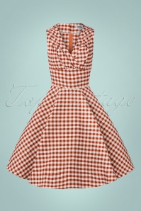 Unique Vintage - 50s Delores Gingham Swing Dress in Rust and White 3