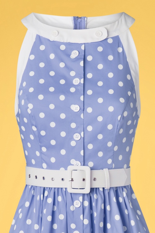 Unique Vintage - Maxine Polkadot Swing Dress Années 50 en Bleu 3