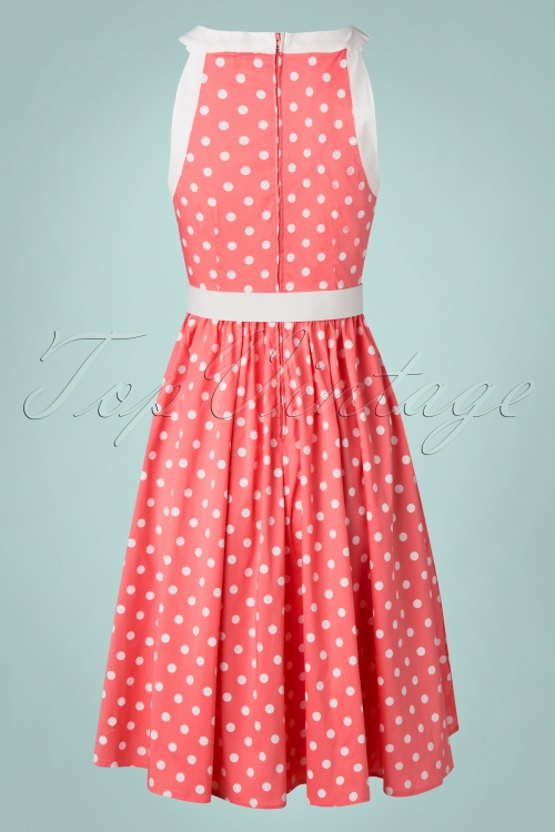 Unique Vintage - 50s Maxine Polkadot Swing Dress in Coral Pink 4