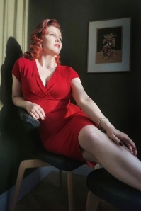 Vintage Chic for Topvintage - Vivien pencil jurk in diep rood  2