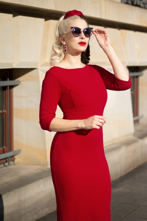 Vintage Chic for Topvintage - Vicky pencil jurk in lipstick rood 2