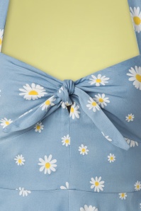 Unique Vintage - 50s Daisy Halter Swing Dress in Blue and White 4