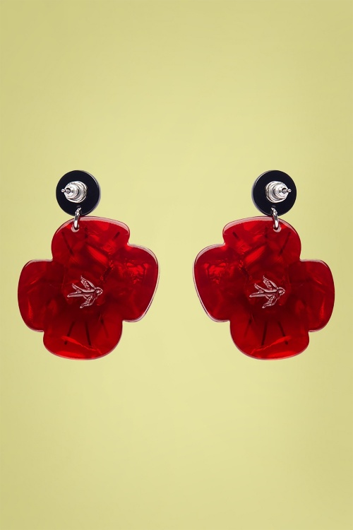 Erstwilder - Remembrance Poppy Drop Earrings en Rouge 3