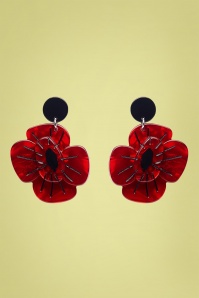 Erstwilder - Remembrance Poppy Drop Earrings en Rouge