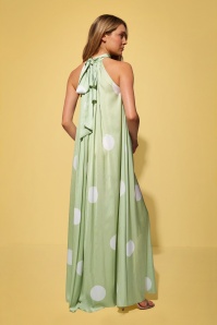 Md'M - Bibi Big Polkadot Maxi Dress Années 70 en Vert 2