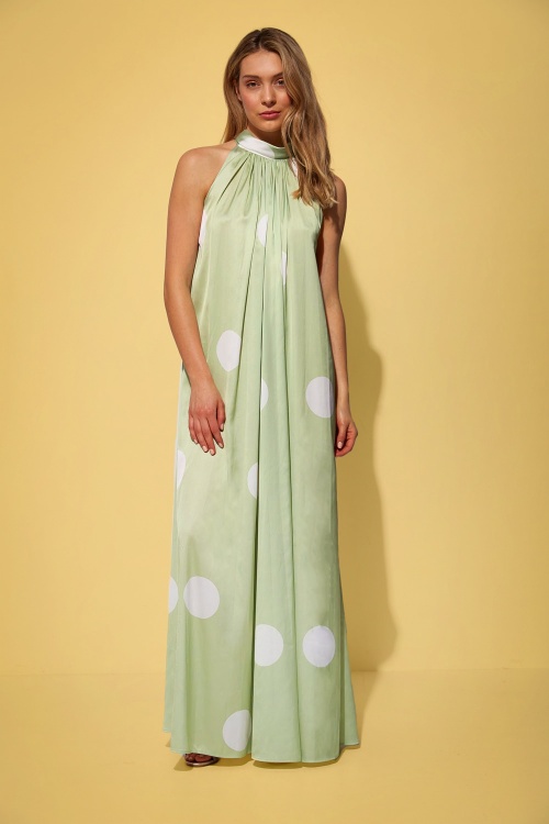 Md'M - Bibi Big Polkadot Maxi Dress Années 70 en Vert