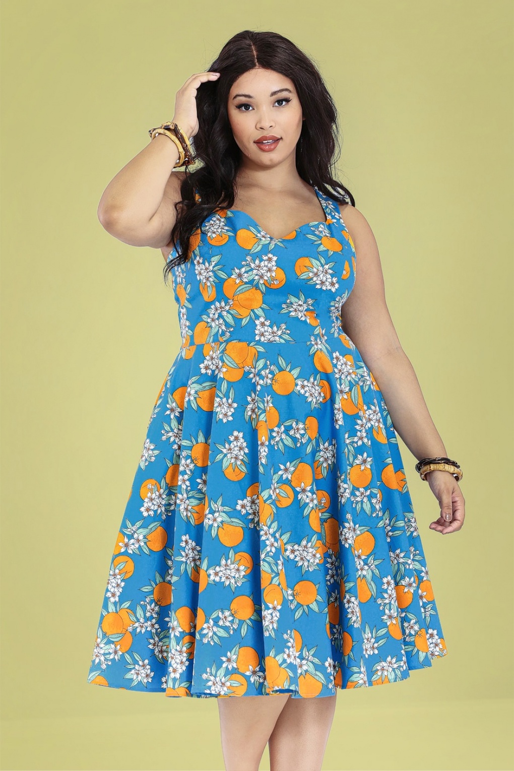 Bunny | 50s Valencia Oranges Swing Dress in Blue