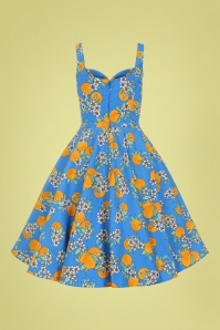 Bunny - Valencia Oranges Swing Dress Années 50 en Bleu 3