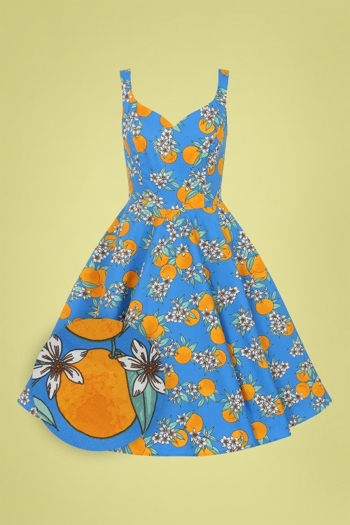 Bunny - Valencia Oranges Swing Dress Années 50 en Bleu