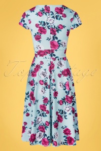 Vintage Chic for Topvintage - Hanna bloemen swingjurk in lichtblauw 2