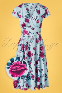 Vintage Chic for Topvintage - Hanna Floral Swing Dress Années 50 en Bleu Pâle