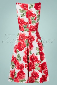 Vintage Chic for Topvintage - Frederique bloemen swingjurk in wit en rood 2