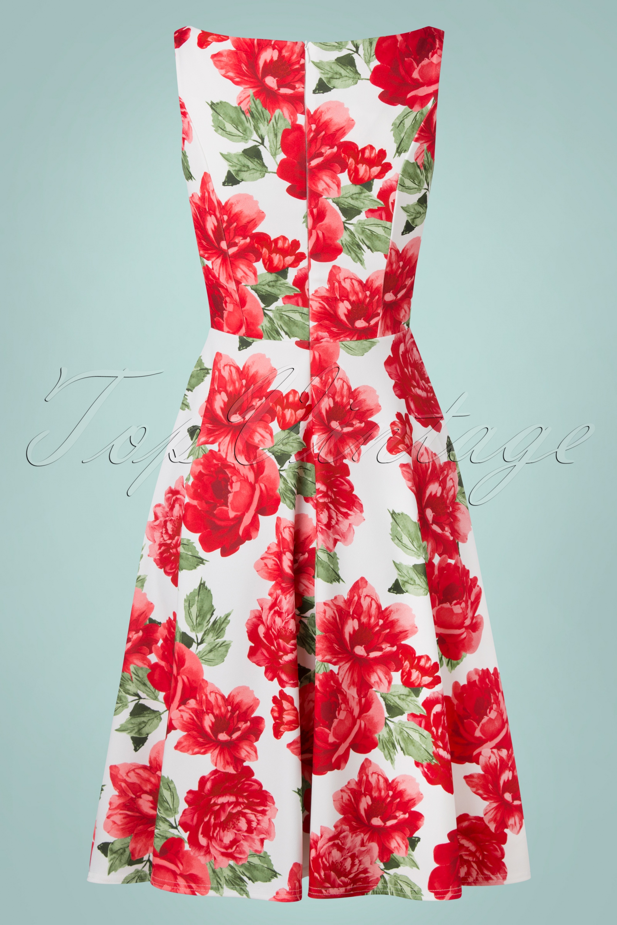 Vintage Chic for Topvintage - Frederique bloemen swingjurk in wit en rood 2