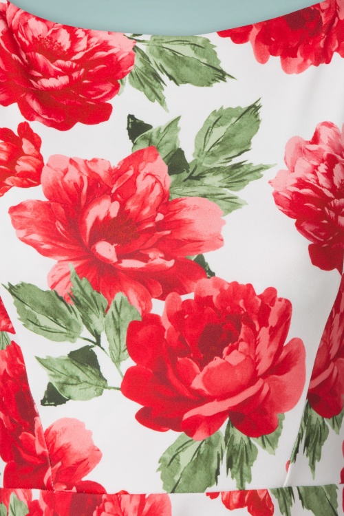 Vintage Chic for Topvintage - Frederique Blumen Swing Kleid in Weiß und Rot 4