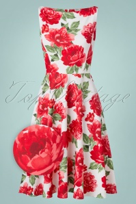 Vintage Chic for Topvintage - Frederique bloemen swingjurk in wit en rood