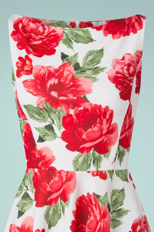 Vintage Chic for Topvintage - Frederique Blumen Swing Kleid in Weiß und Rot 3