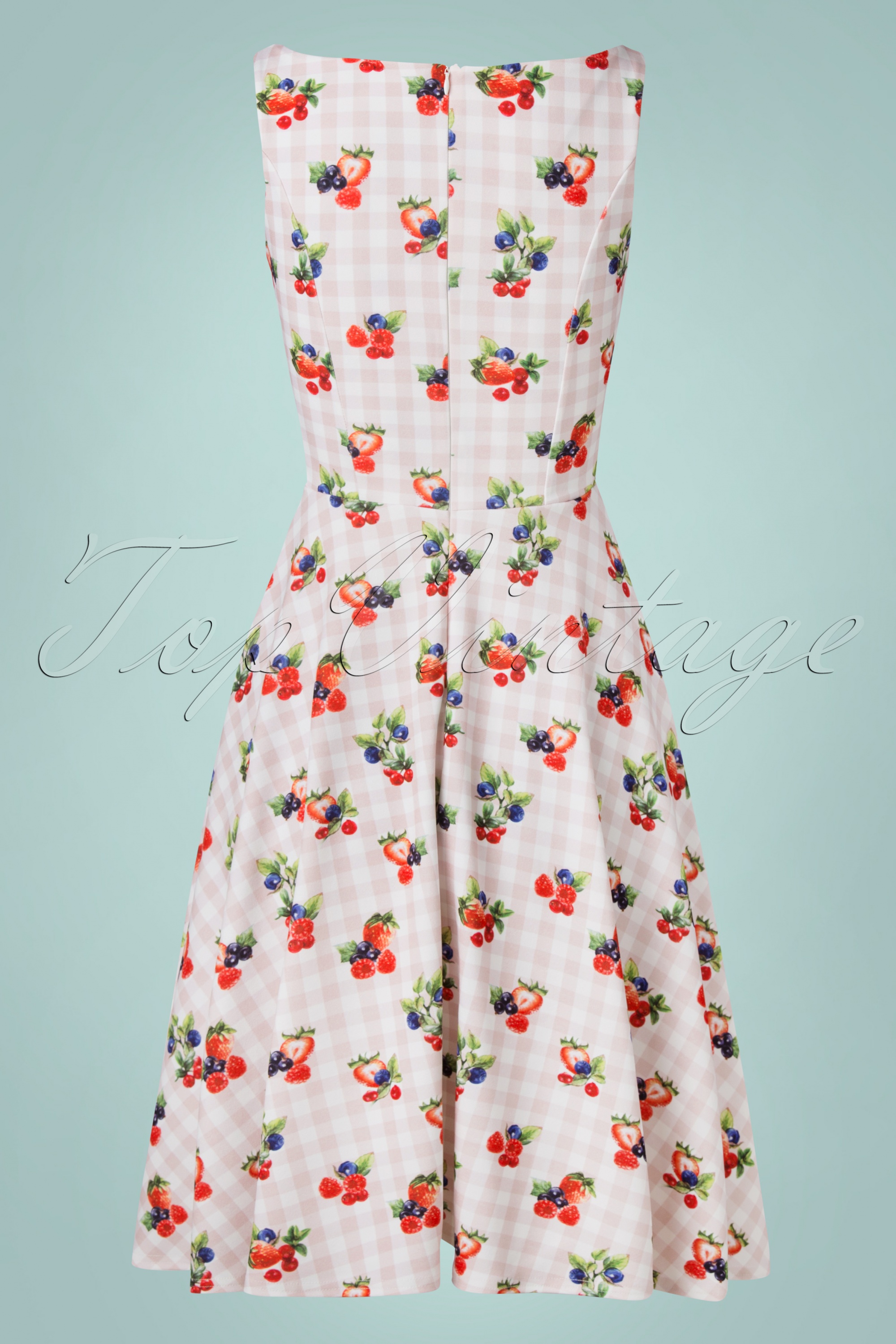 Vintage Chic for Topvintage - Frederique Gingham Fruits swingjurk in roze 2