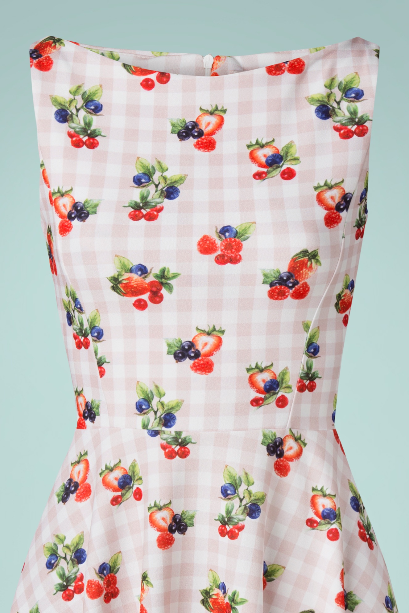 Vintage Chic for Topvintage - Frederique Gingham Fruits swingjurk in roze 3