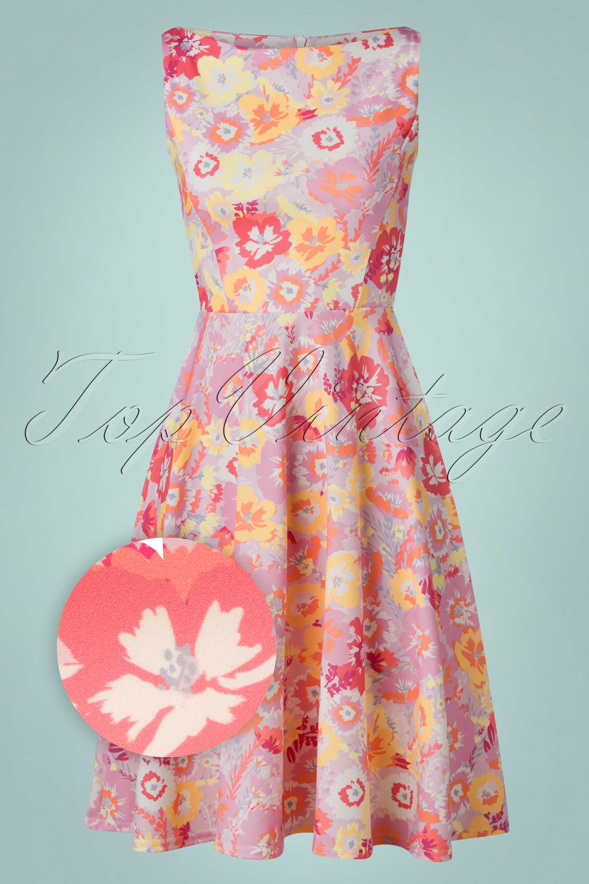 Vintage Chic for Topvintage - Frederique bloemen swingjurk in roze