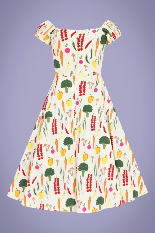 Collectif Clothing - Dolores Vegetable Medley Swing Dress Années 50 en Crème 4