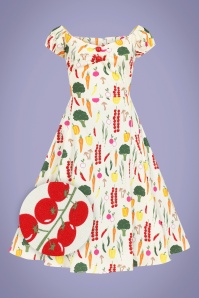 Collectif Clothing - Dolores Vegetable Medley Swing Dress Années 50 en Crème