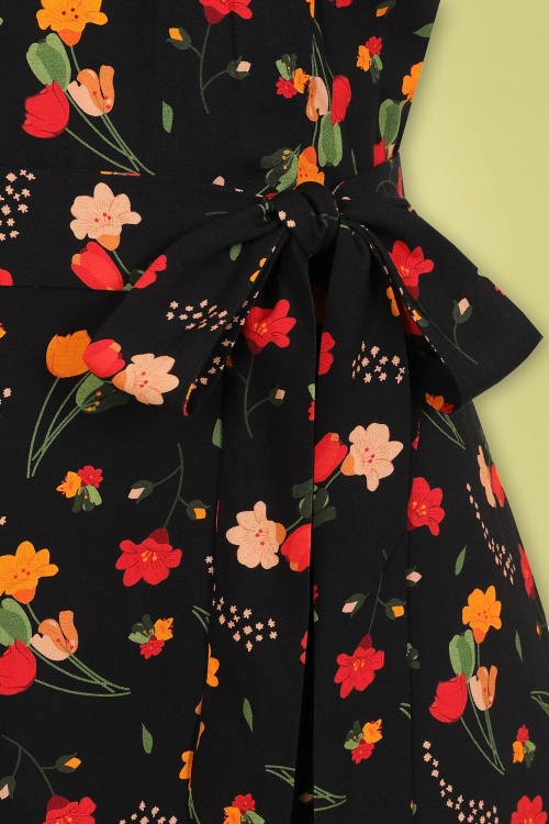 Collectif Clothing - 60s Sunny Ditsy Tulip Bloom Maxi Dress in Black 4