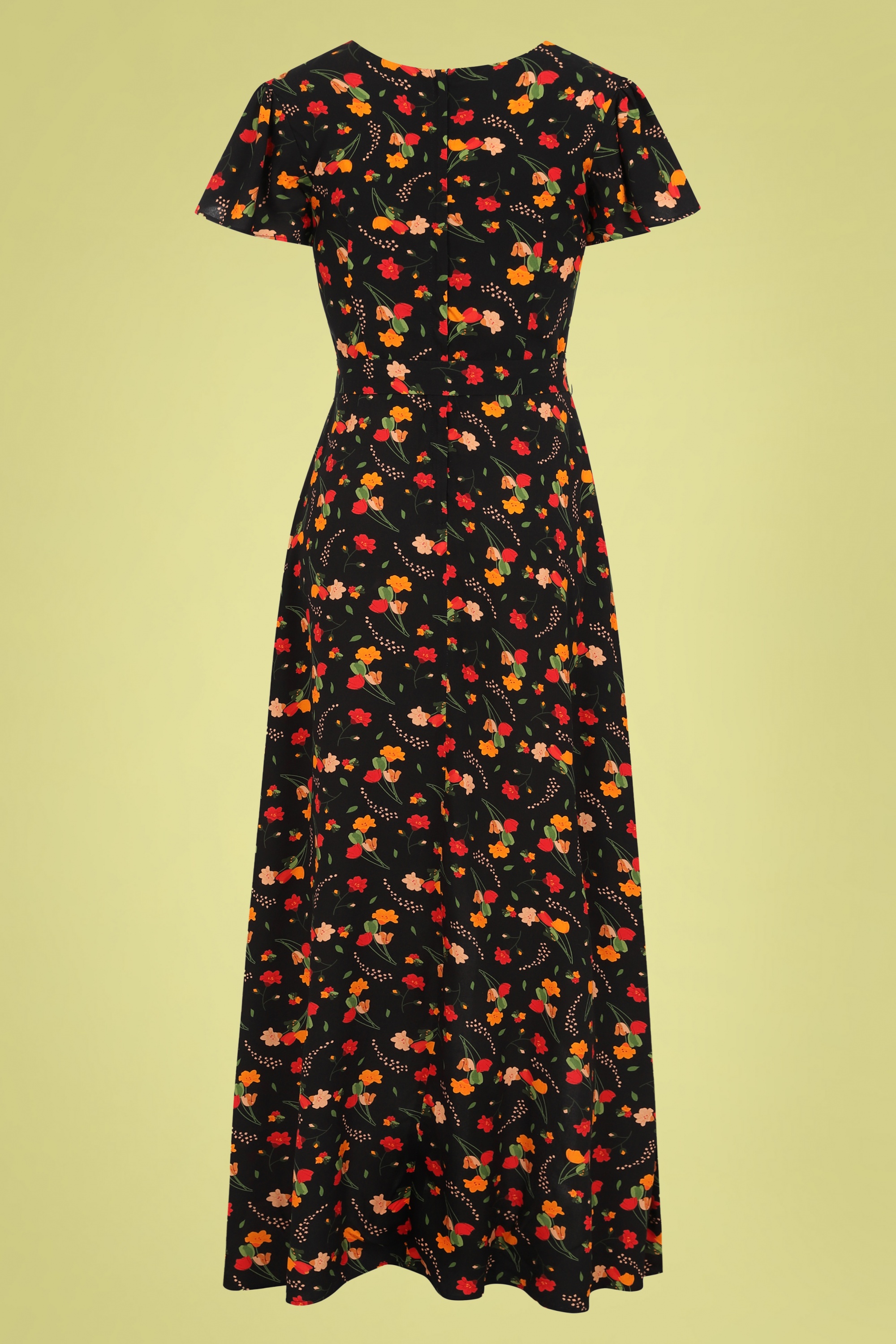 Collectif Clothing - Sunny Ditsy Tulip Bloom maxi jurk in zwart 5