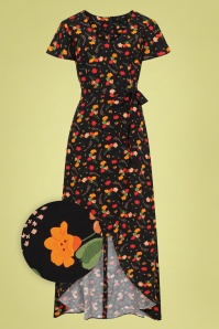 Collectif Clothing - Sunny Ditsy Tulip Bloom Maxi Dress Années 60 en Noir 2