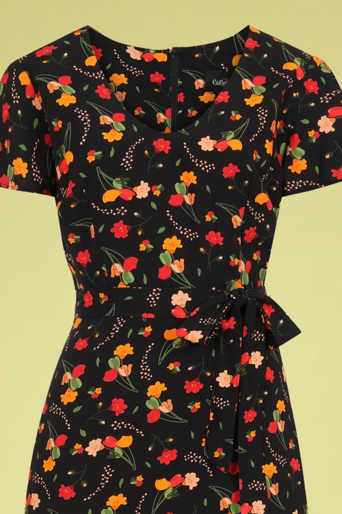 Collectif Clothing - 60s Sunny Ditsy Tulip Bloom Maxi Dress in Black 3