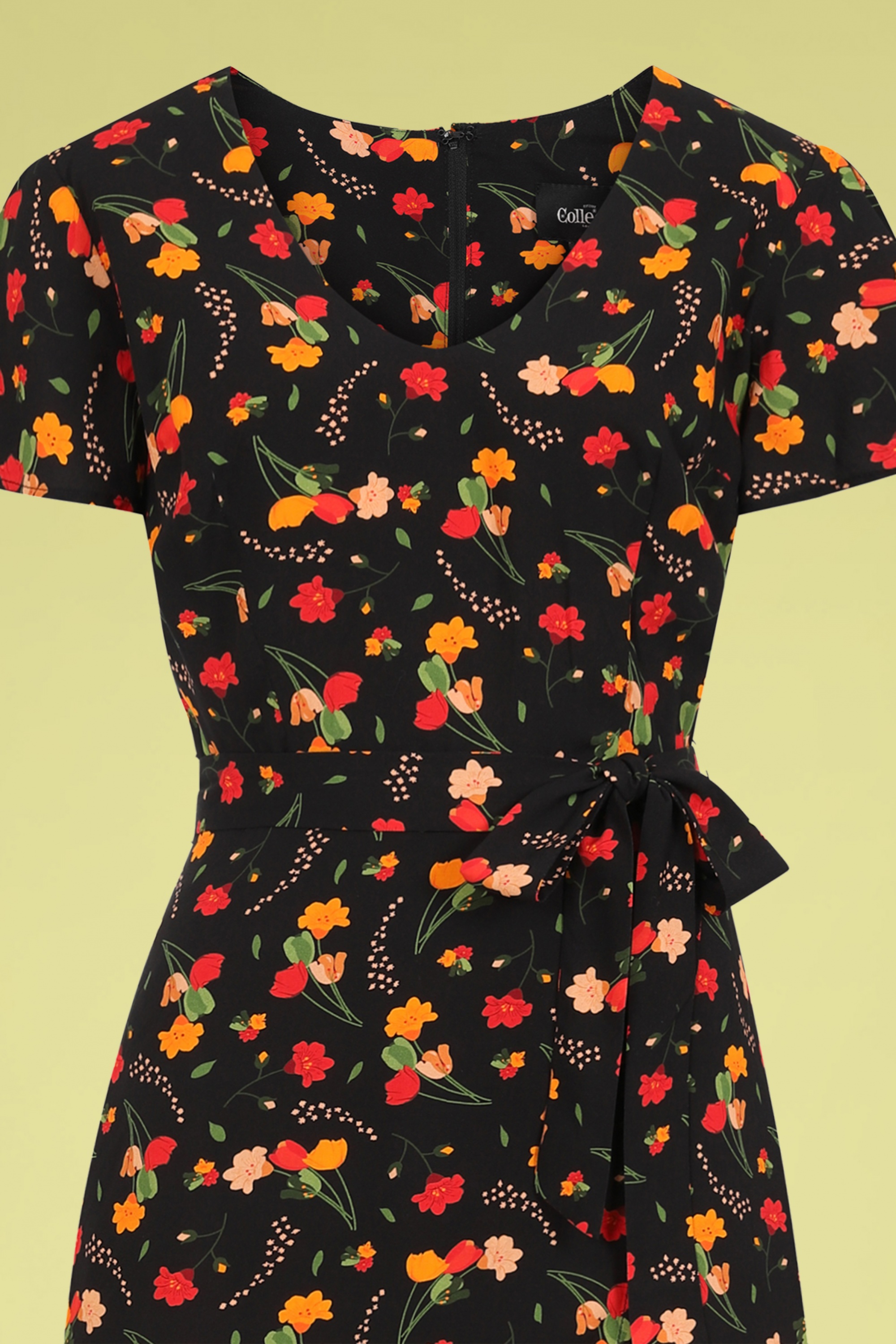 Collectif Clothing - Sunny Ditsy Tulip Bloom maxi jurk in zwart 3