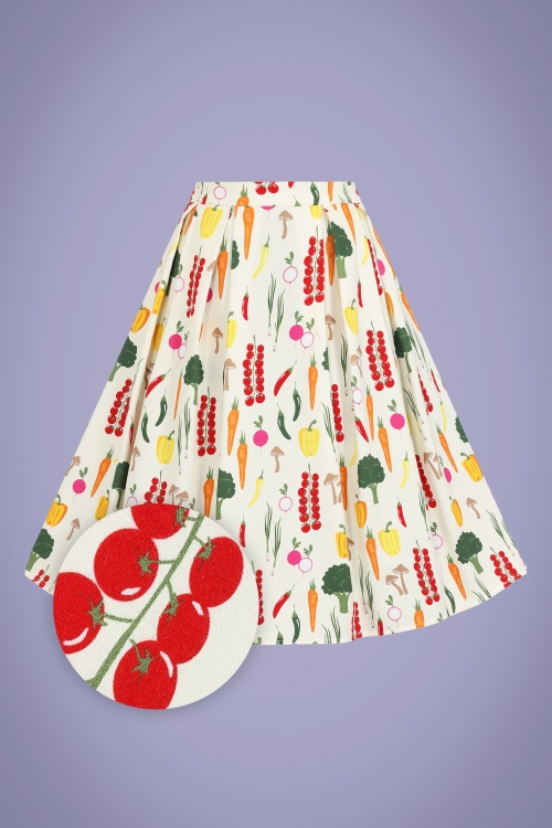 Collectif Clothing - Marilu Vegetable Medley Swing Skirt Années 50 en Crème