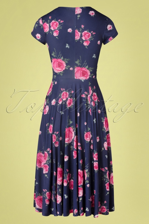Vintage Chic for Topvintage - Petty Floral Swing Dress Années 50 en Bleu 4