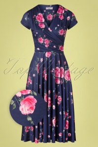 Vintage Chic for Topvintage - Pretty Floral swingjurk in blauw