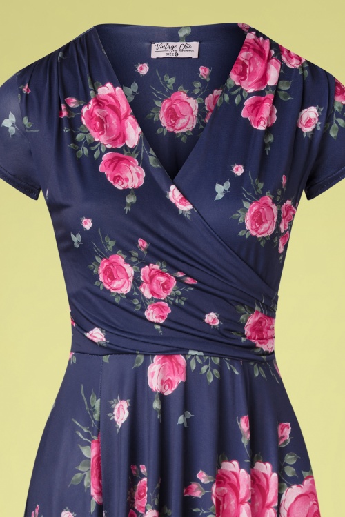 Vintage Chic for Topvintage - Pretty Floral swingjurk in blauw 2