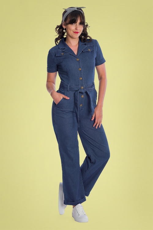 Banned Retro - 70s Jane Jumpsuit in Blue 2