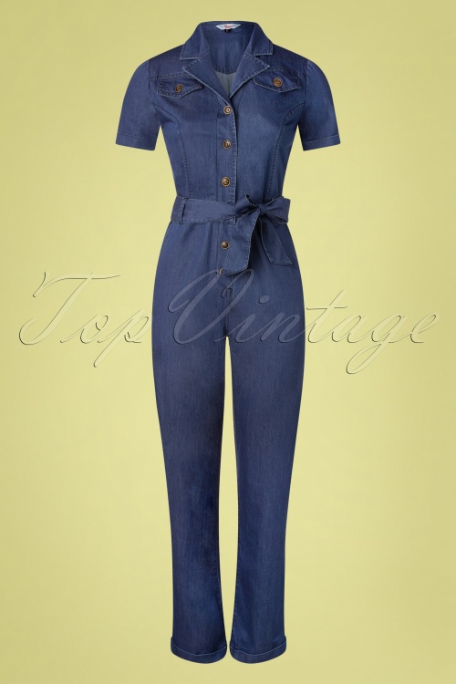 Banned Retro - 70s Jane Jumpsuit in Blue