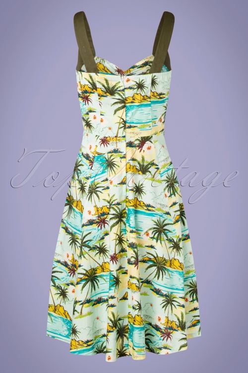 Banned Retro - 50s Tropical Palms Halter Swing Dress in Green 5