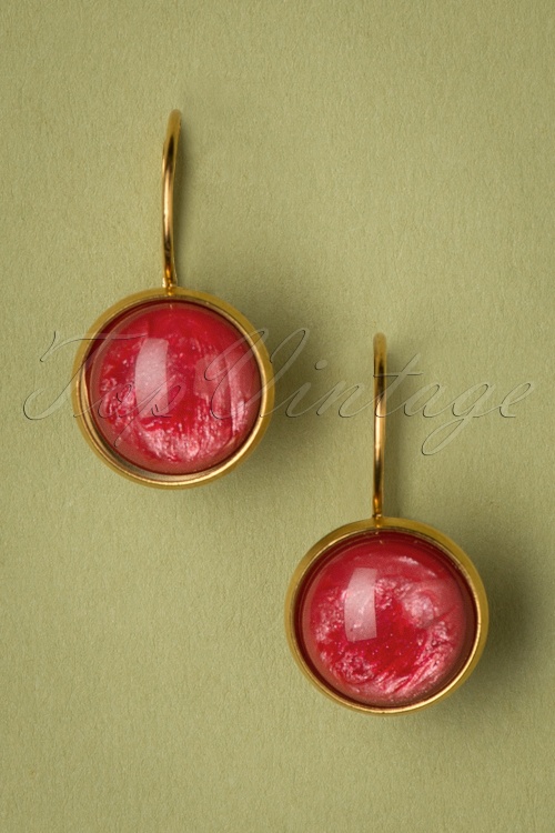 Urban Hippies - 60s Goldplated Dot Earrings in Red Marble
