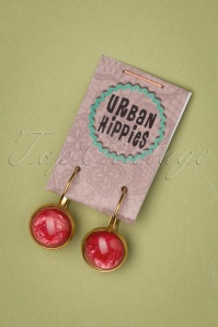 Urban Hippies - Vergulde Dot oorbellen in rood marmer 2