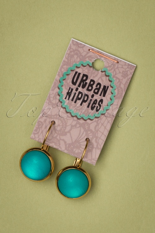 Urban Hippies - Vergulde Dot oorbellen in zijdeachtig aqua 2