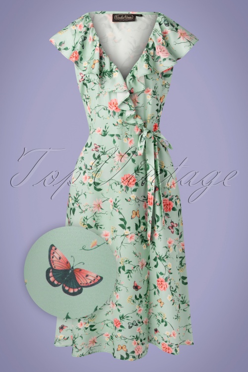 Vixen - 50s Dainty Butterfly Wrap Dress in Sky Blue 2
