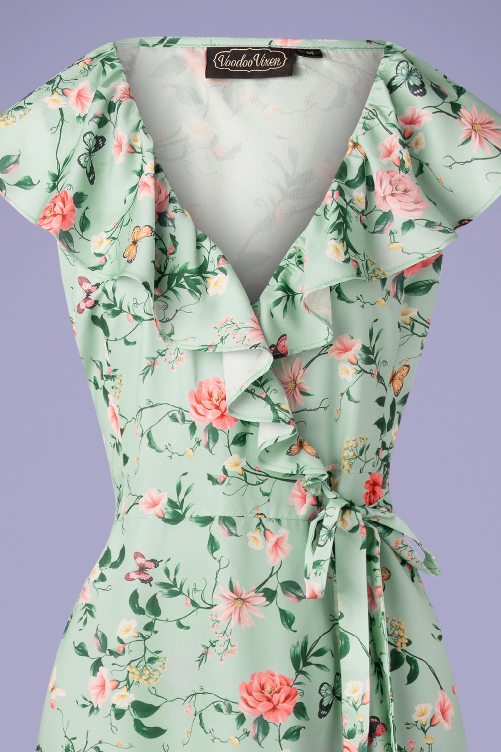 Vixen | 50s Dainty Butterfly Wrap Dress in Sky Blue