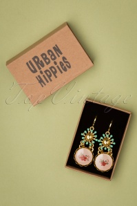 Urban Hippies - Vadella Floral Earrings Années 70 en Rose et Menthe