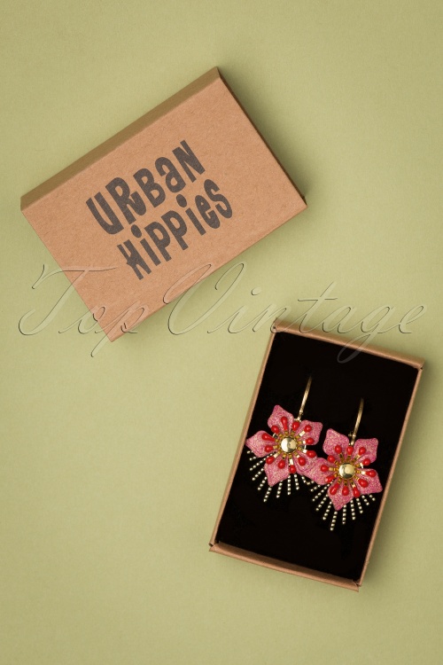 Urban Hippies - Raio bloem oorbellen in goud en rood 2